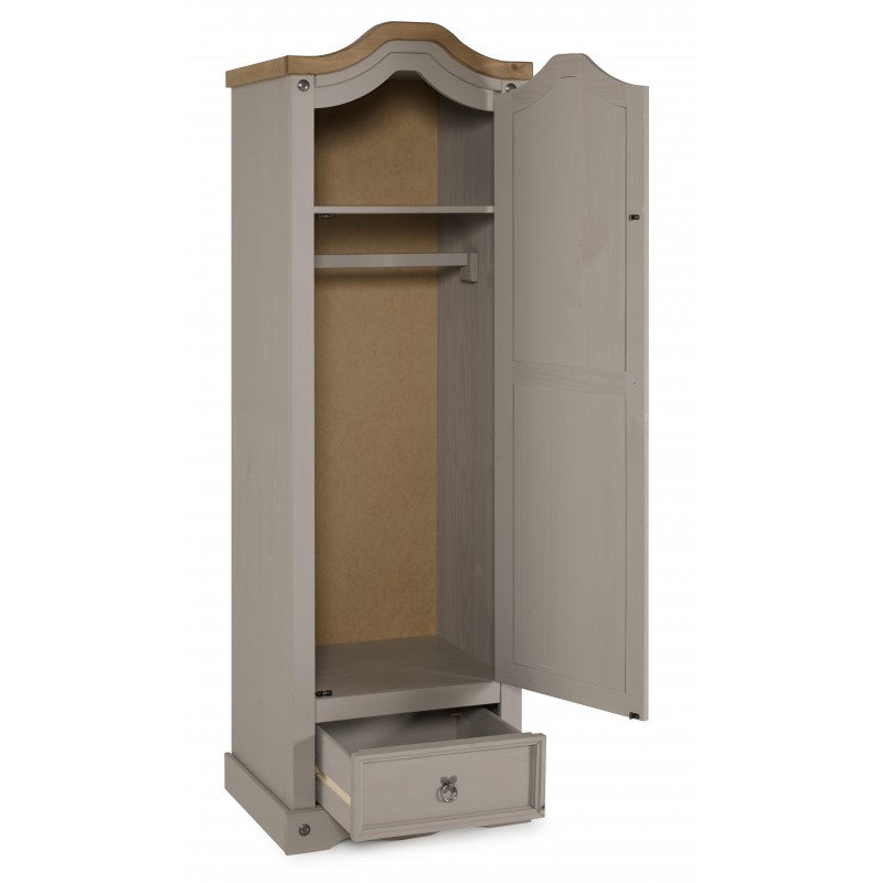 Corona Grey Wax 1 Door 1 Drawer Arch Top Wardrobe